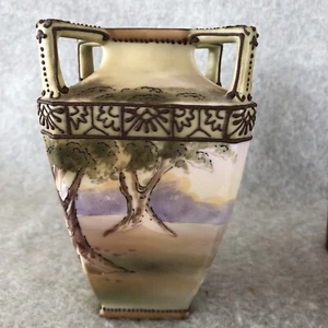 Vintage handbemalte Nippon 4 Henkel Porzellan Vase Wüstenszenen 6" Höhe - Bild 1 von 6