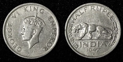 India-British George VI Nickel 1947 1/2 Rupee Bombay Mint KM# 553 (27 686) - Image 1 of 3