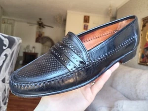 Allen Edmonds Herren 10 D Novara Schwarz Leder Korb Halbschuhe Slipper Schuhe - Bild 1 von 9