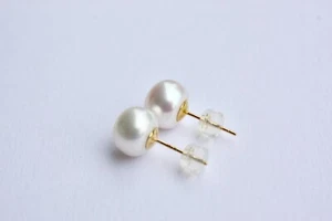 AAAA 8 mm  Süßwasser Perle g Schmuck Ohrhänger Ohrringe Ohrstecker Gold 750 18kt - Picture 1 of 1