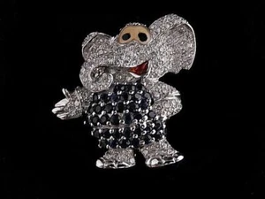 DIAMOND~SAPPHIRE ELEPHANT PIN - 2007mh402 - Picture 1 of 6