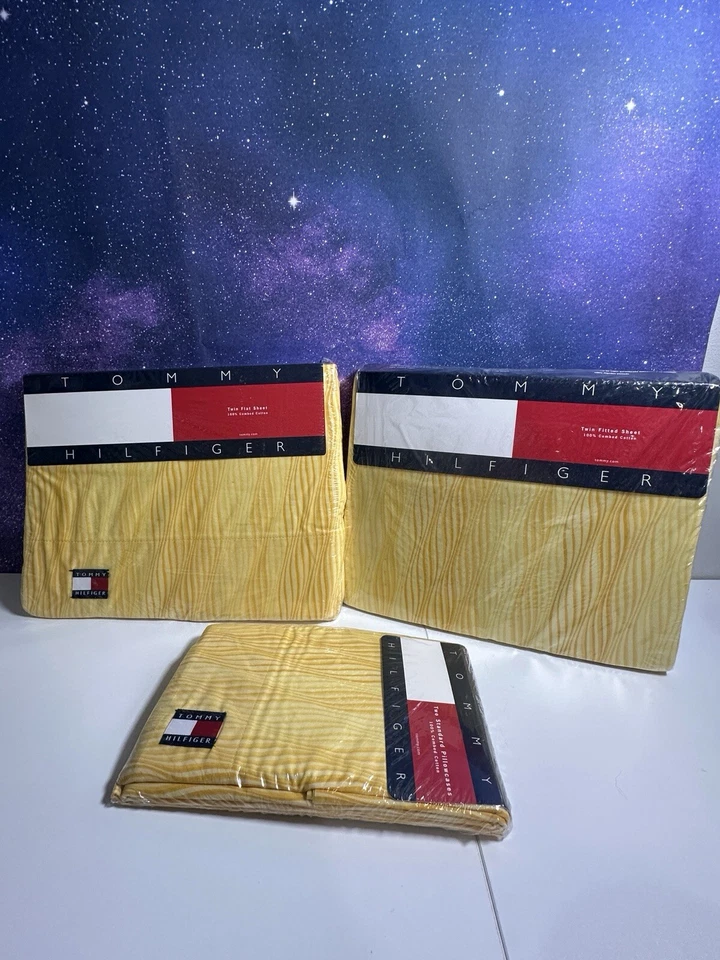 Lote Tommy Hilfiger Vintage: Sábana Ajustable Doble Plana Almohada Algodón Amarillo NUEVO Y2K Foto 1 de 4