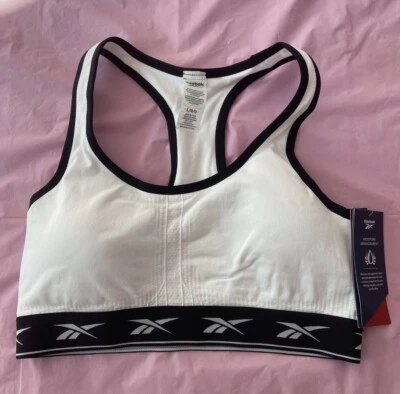 Sujetador deportivo para mujer Reebok Stark blanco estelar sin costuras espalda deportiva talla grande  Foto 1 de 2