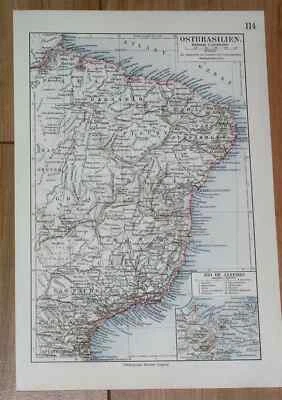 MAPA ANTIGO DE 1912 DO LESTE DO BRASIL RIO DE JANEIRO AMÉRICA DO SUL - Imagem 1 de 4