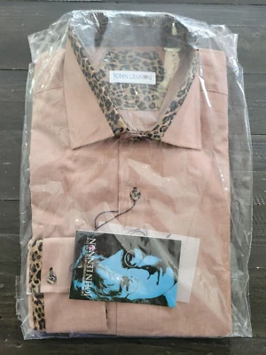 John Lennon Long Sleeve Men's Button-Down Dress Shirt Size S Taupe Leopard Print - Image 1 of 3
