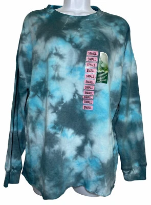 Sudadera para mujer Tie Die talla S azul manga larga verde té dobladillo crudo  Foto 1 de 4
