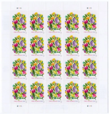 Scott #5850 Wedding Celebration Blooms Sheet of 20 2 oz Forever Stamps - MNH - Image 1 of 4