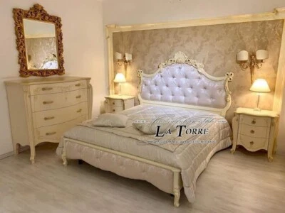 Letto Matrimoniale contenitore ecopelle Barocco legno oro,argento Fiocco - Immagine 1 di 4
