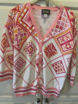 Bob Mackie Wearable Art Womens Sweater Sz Medium Pink  Peach Red Cardigan - Image 1 of 4