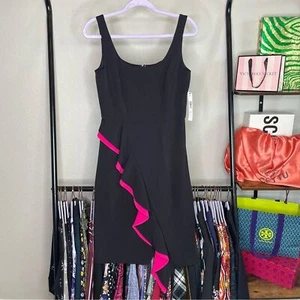 Maggy London Black Asymmetrical Sheath Dress - Picture 1 of 7