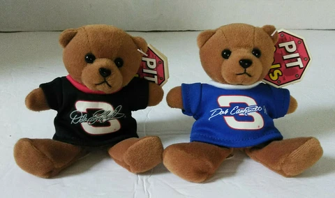 NASCAR Pit Pals Plush Bears Dale Earnhardt & Jr. Tags Stats VTG 1999 Lot of 2 Cover