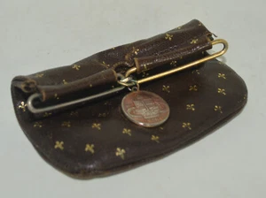 Guanto triangolare vintage Roma marrone in pelle con nappa portamonete a scatto - Foto 1 di 4