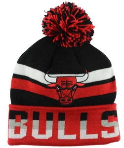 CHICAGO BULLS NBA MITCHELL & NESS VINTAGE 3-TONE KNIT CAP MÜTZE WITH POM NEU! - Bild 1 von 2
