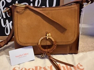 See By Chloe Women Joan Shoulder Handbag Leather Suede Bag Caramello New - Picture 1 of 11