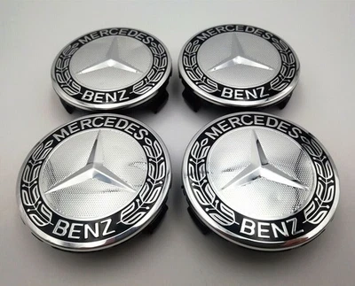 Set of 4 75MM Wheel Center Caps Hubcaps for Mercedes-Benz AMG Black Wreath NEW - Image 1 of 2