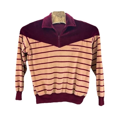 Pullover a Rayas Adidas De Colección Talla M Rojo Cuello Terry Algodón Retro 1/4 Cremallera Años 70 80 Foto 1 de 4