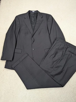 Dockers Suit Mens 46R 42x30 Black Pinstripe Wool 2 Piece Jacket Pants Vintage - Image 1 of 4