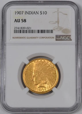 Diez dólares de oro indio 1907 / $10 / NGC AU58 Foto 1 de 2