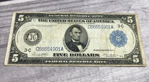 $5 Series Of 1914 3-C Philadelphia Blue Large Note - Picture 1 of 11
