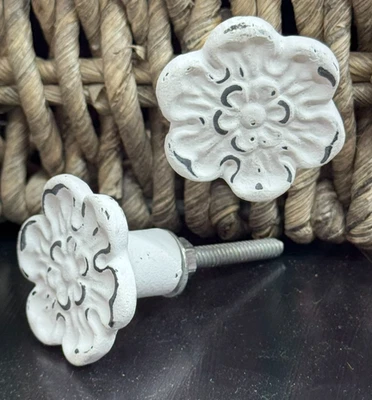 1 perilla de hierro fundido blanca rústica de granja cajón tirador gabinete muebles herrajes Foto 1 de 4