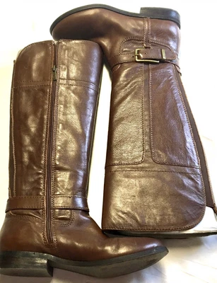 Botas de montar Marc Fisher para mujer talla 7 de cuero marrón hasta la rodilla pantorrilla elástica Foto 1 de 4