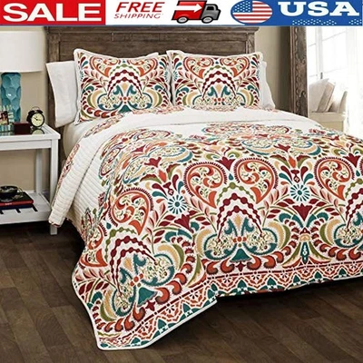 Juego de Edredón Reversible 3 Piezas Completo Queen Algodón Suave Paisley Diseño Floral Nuevo Foto 1 de 4