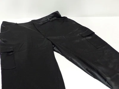 女式 16 码缎面工装裤黑色抽绳下摆宽松版型 36x29 — 第 1/2 张图片