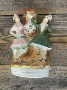 Staffordshire Flatback Dancing Musician Minstrel Couple Antique - Picture 1 of 3