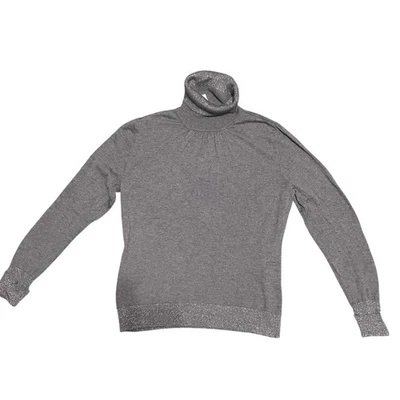 Suéter leve BASLER cinza lã virgem seda gola alta fio prata tamanho M - Imagem 1 de 4