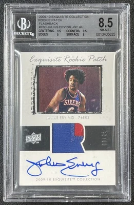 JULIUS ERVING BGS 8.5 2009-10 UD EXQUISITO PARCHE DE NOVATO FLASHBACK AUTOMÁTICO 25/08 Foto 1 de 2