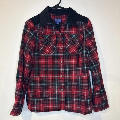 Pendleton xadrez colarinho botão frontal manga longa top lã virgem exterior tamanho M - Imagem 1 de 3