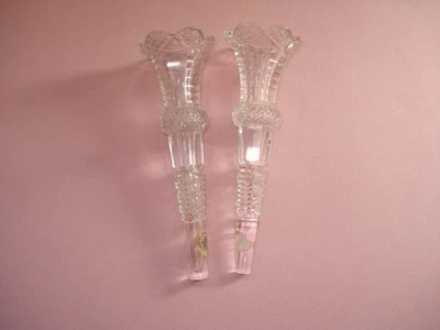 Paire de Petits Vases Cornets Soliflore Verre Taillé - Photo 1/4