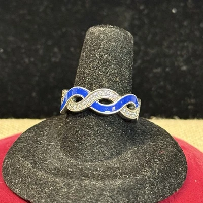 Anillo Hildago plata esterlina esmalte azul circonita talla 7 Foto 1 de 3