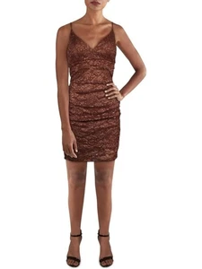EMERALD SUNDAE Womens Brown Padded Bust V Back Lined Short Dress S - Picture 1 of 3