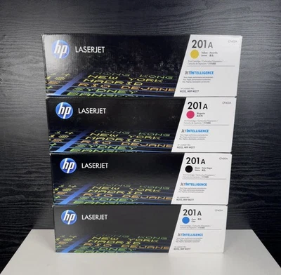 Juego completo de tóner HP 201A genuino (x4) - negro, cian, amarillo, magenta - nuevo/sellado Foto 1 de 4