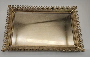 Cassettiera vintage con piedini specchiati tono ottone filigrana rettangolare 15" x 10" - Foto 1 di 24