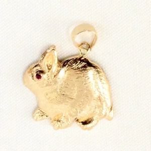 Handcrafted Unique Design Rabbit Ruby Eye 14k Solid Yellow Gold Pendant Charm - Picture 1 of 7