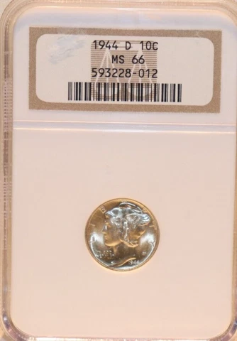 1944 D US Mercury Dime 10c NGC MS66  Blast White Cover