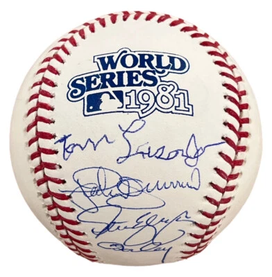 Tom Lasorda Pedro Guerrero Steve Yeager Cey Signed '81 World Series Baseball PSA - Image 1 of 4
