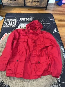 Land End Waterproof Hooded Full Zip Red Nylon Windbreaker Sz XL Hiking Outdoors - Picture 1 of 7