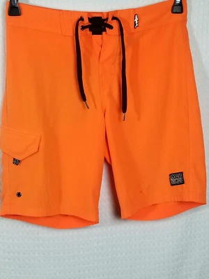 Maui & Sons Men's Orange 4 Way Stretch Shark Board Shorts/ Swim Trunks Size 28 - Image 1 of 4