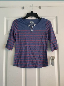NWT Mudd Girl’s Blue Striped 3/4 Sleeve Laceup Henley Size M(10-12)  - Picture 1 of 3