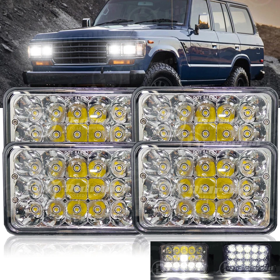 4Pcs 4x6 LED Headlights Hi/Lo Sealed Beam for Toyota Land Cruiser Van Cressida - Image 1 of 4