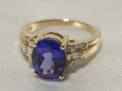 坦桑石和钻石 14kt 金戒指 4 克拉天然宝石 * * 原始收据 * * — 第 1/4 张图片