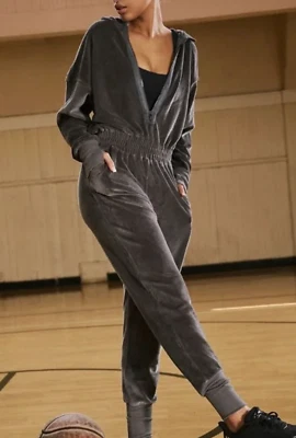 FREE PEOPLE FP MOVIMIENTO GRIS CARBÓN ENTRENAMIENTO DÍA TERCIOPELO MONO DE UNA PIEZA XS Foto 1 de 4