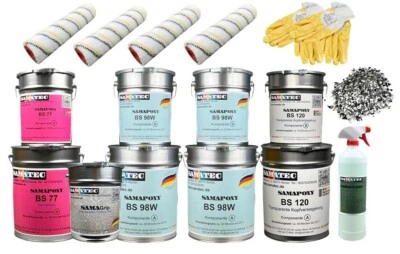 SAMATEC Bodenbeschichtung Komplettset 2K Epoxidharz inkl. Grundierung Werkzeug Reiniger