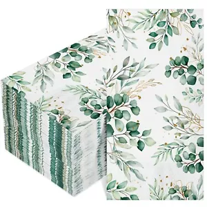 100 Pcs Eucalyptus Napkins 3 Ply Disposable Eucalyptus Leaf Paper Green Leaves G - Picture 1 of 6