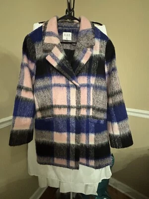 Abrigo para mujer ELLE Aubry púrpura y rosa a cuadros mezcla de lana talla: 12 nuevo sin etiquetas Foto 1 de 4