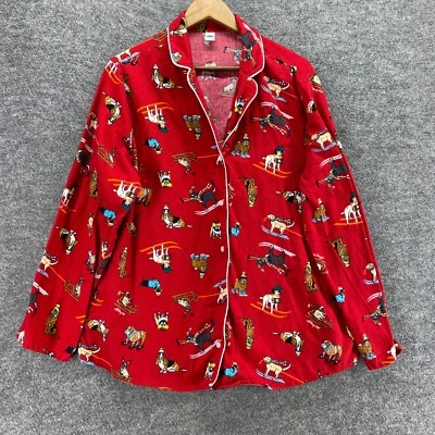 Old Navy Sleepshirt Women XL Red Dog Print Button Up Flannel Long Sleeve Cotton - Image 1 of 4