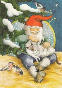 Postkarte: Löök - Zwerg mit Katze unter verschneiten Tannenbaum/ Nr. 229 - Bild 1 von 1